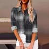 Womens Relaxed Fit Long Sleeve Shirt With 3D Digital Print Plaid Casual Cotton Linen Blouse
