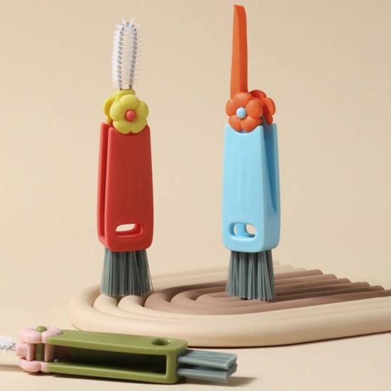 Cleaning Brush 3 in 1 Flower Shape Soft Bristles Stubborn Stain Removal Spiral Cup Mouth Cleaner Rotatable Foldable Multifunctional Cup Brush