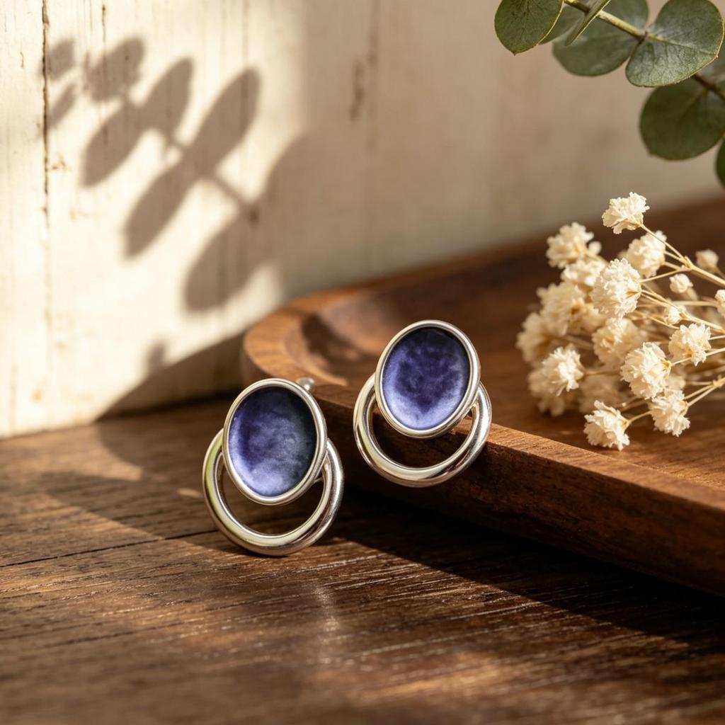 Elliptical enamel environmentally friendly alloy stud earrings double-layer ring design daily commute personalized niche earrings