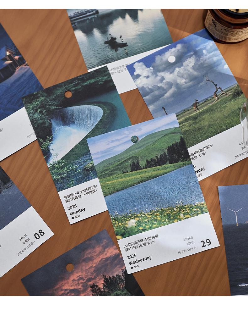 2026 Healing Scenery Desk Calendar: 365 Days of Travel Souvenir & Wall Sticker Décor