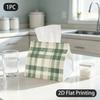 1pc Tissue Box, Rustic Plaid Green Cream Gentle Pattern, 2D Flat Printing, Keeps Dust Out, Easy To Carry, Tissue Bag, for The Dining Table