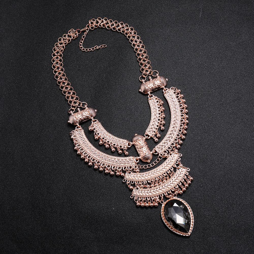 

Vintage Geometric Alloy Gem Necklace With Multilayer Waterwave Chain For Women Gift рожевий колір золота