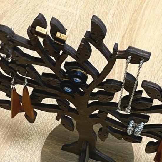 Wooden Jewelry Stand Tree Shape Functional Earring Necklace Storage Holder Rings Accessories Wood Organizer