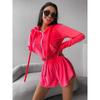 2026 Womens Solid Color Long Sleeve Zip-Up Hooded Cardigan Elastic Waist Shorts 2-Piece Casual Set