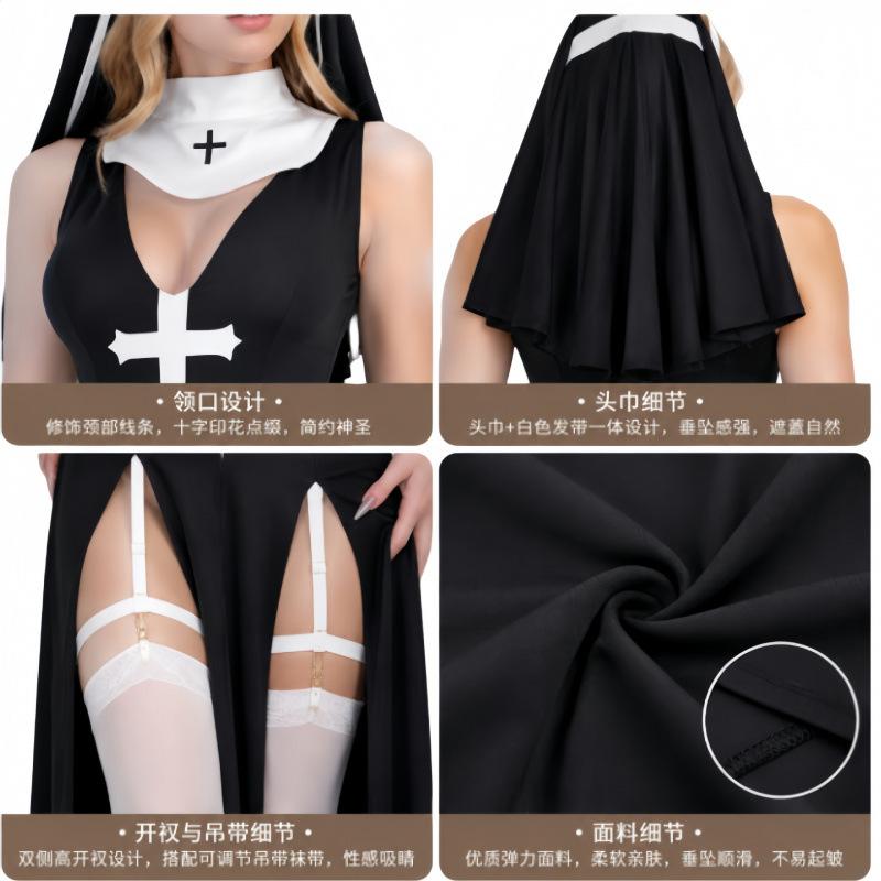 God's Punishment Comes Clothing Nun Clothing Halloween Cosplay Clothing Medieval Nun New Cross Medium Dress