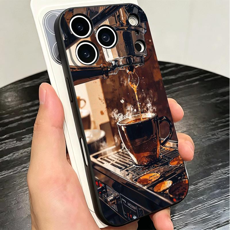 Black Coffee Fashion Style Soft Phone Case for iPhone 16 16E 17 Air 15 Pro Max 14 Plus 13 Mini 11 12 7 Black Cover Back Shell