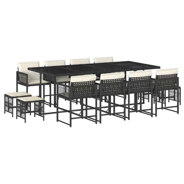 VidaXL Ensemble à manger de jardin 13 pcs coussins noir résine tressée 3211518