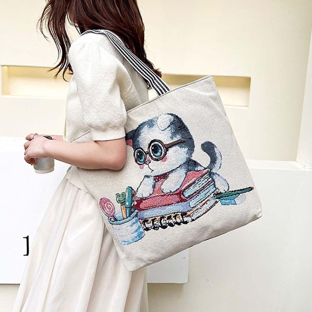 Embroidery Ethnic Style Handbag Large Capacity Animal Shoulder Bag  Grocery Handbags