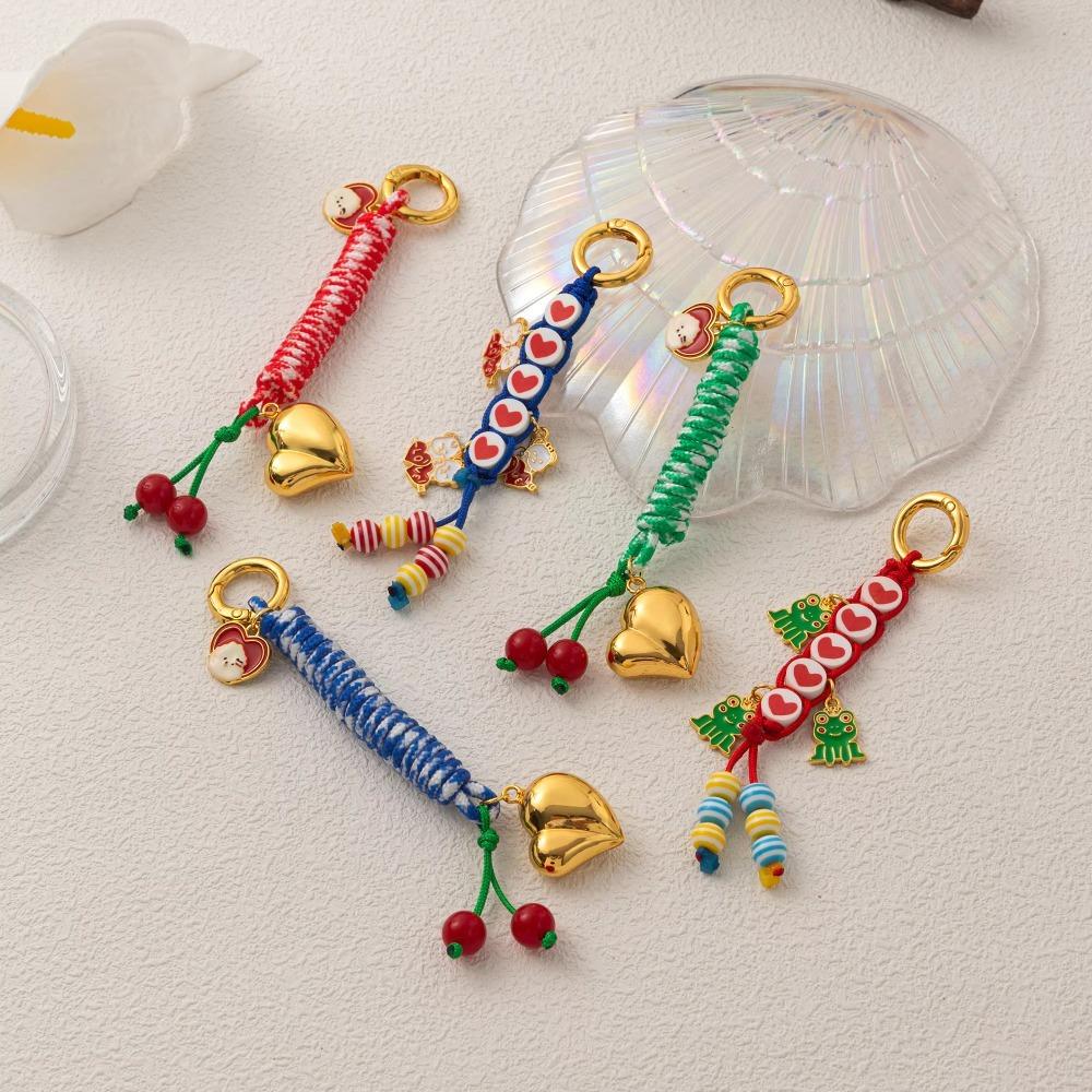 Cute Bag Accessories Pendant Korean Style Colorful Rope Keychain Love Cherry Pendant  Car Keyring
