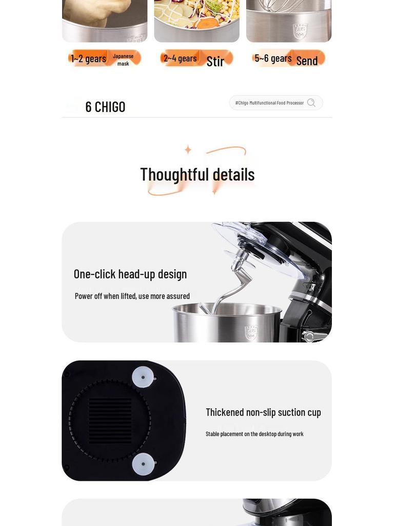 Chigo Multifunktionale Küchenmaschine: Automatischer Teigkneter, Gewerbemixer, Milchmixer und Eierschläger