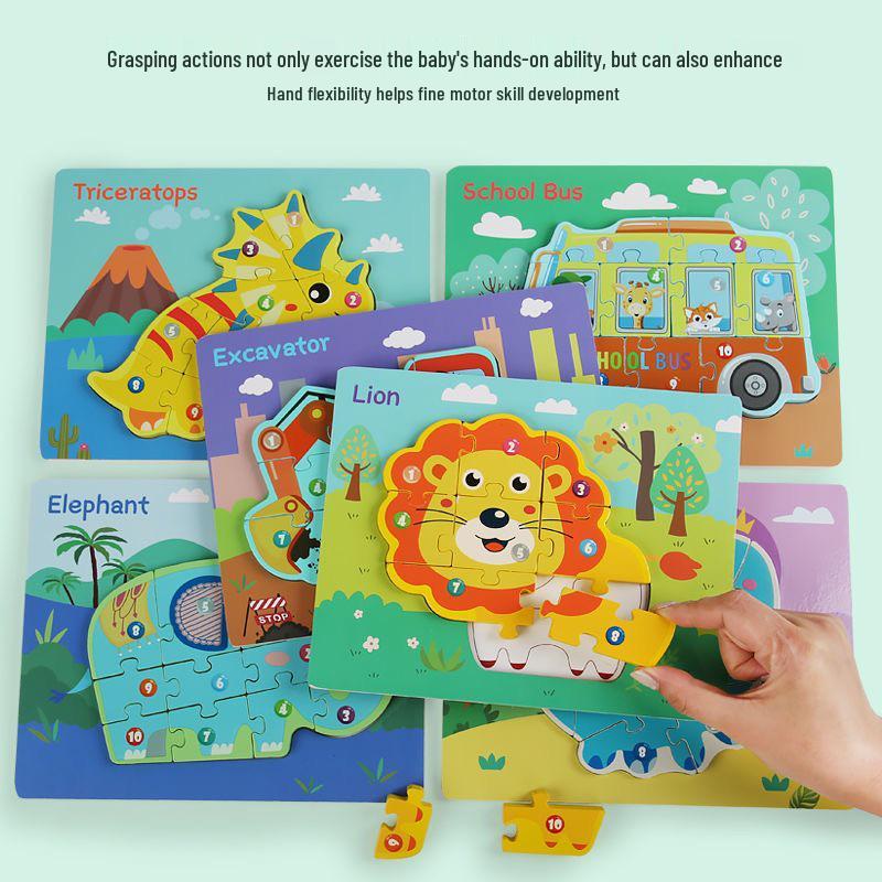 Children's 3D Wooden Number Puzzle: Educational Animal & Vehicle Board Toy