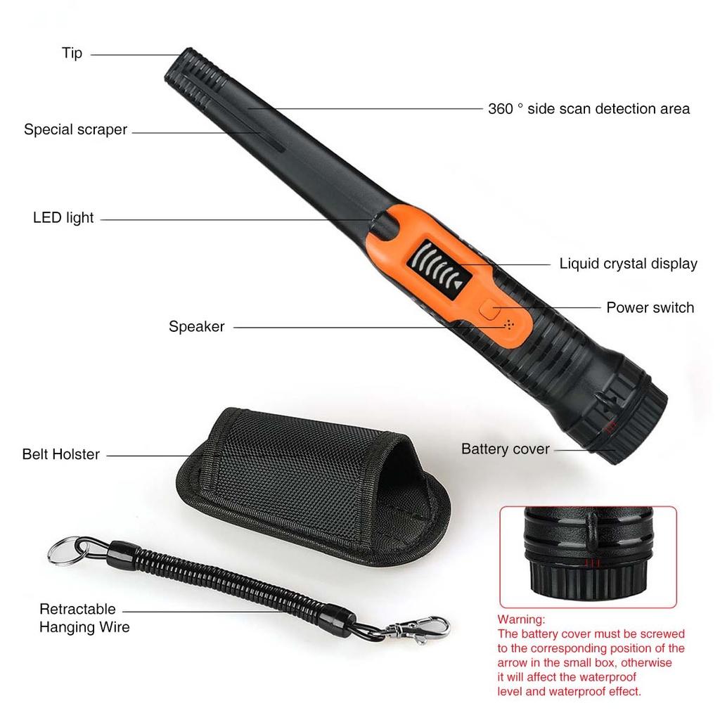 360 10 kHz 30m 9V Wasserdicht Pinpoint Ton Vibrationsalarm Handheld Metalldetektor Tragbarer Positionierungsstab Detektor