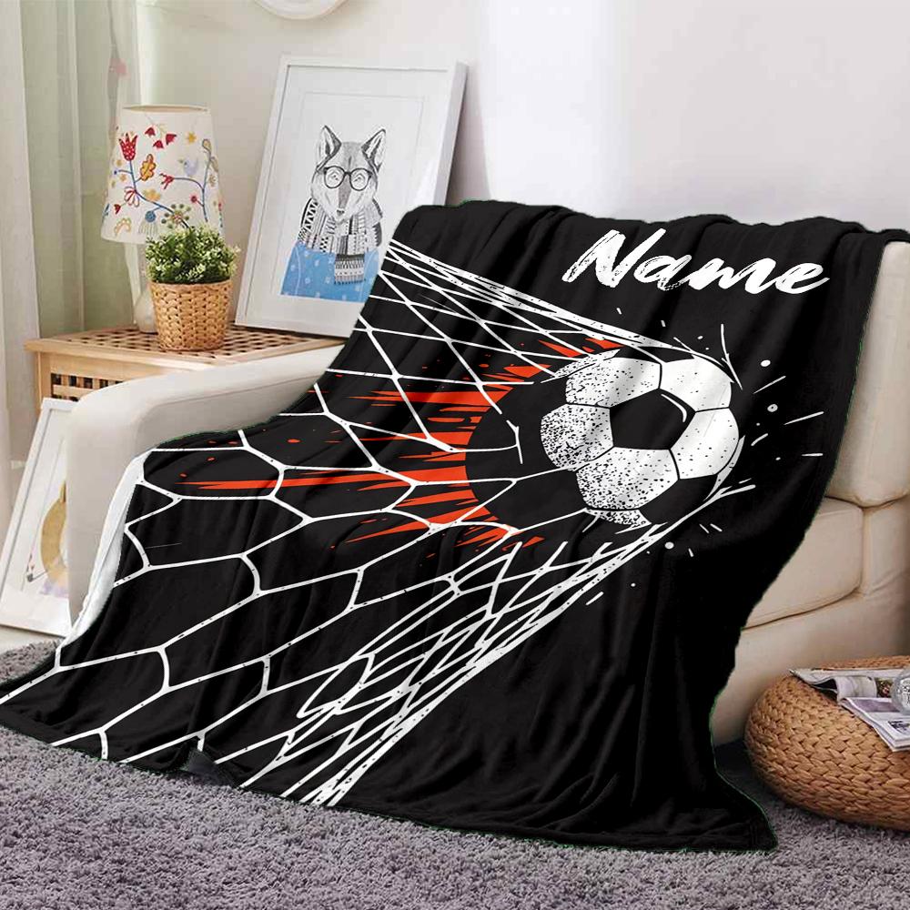 Custom Name Soccer Theme Printed Blanket - Perfect for Couch, Bed, Travel & Outdoor Use | Machine Washable, Cozy & Durable.