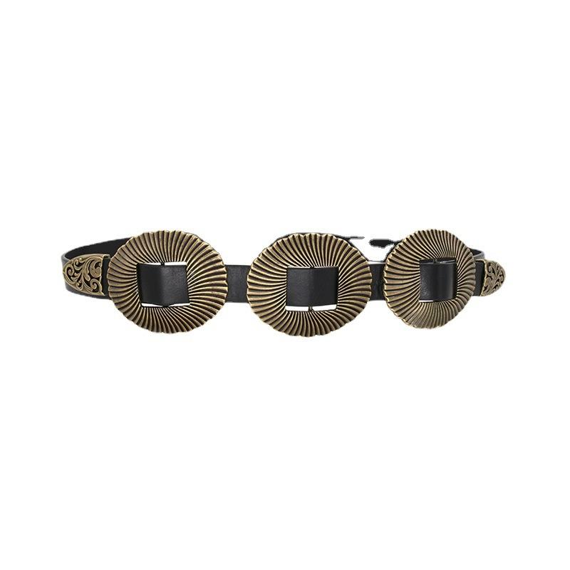 New European and American Retro Accessories Belt Three Buckles Women's Decorative PU Belt Shell Pattern Big Buckle