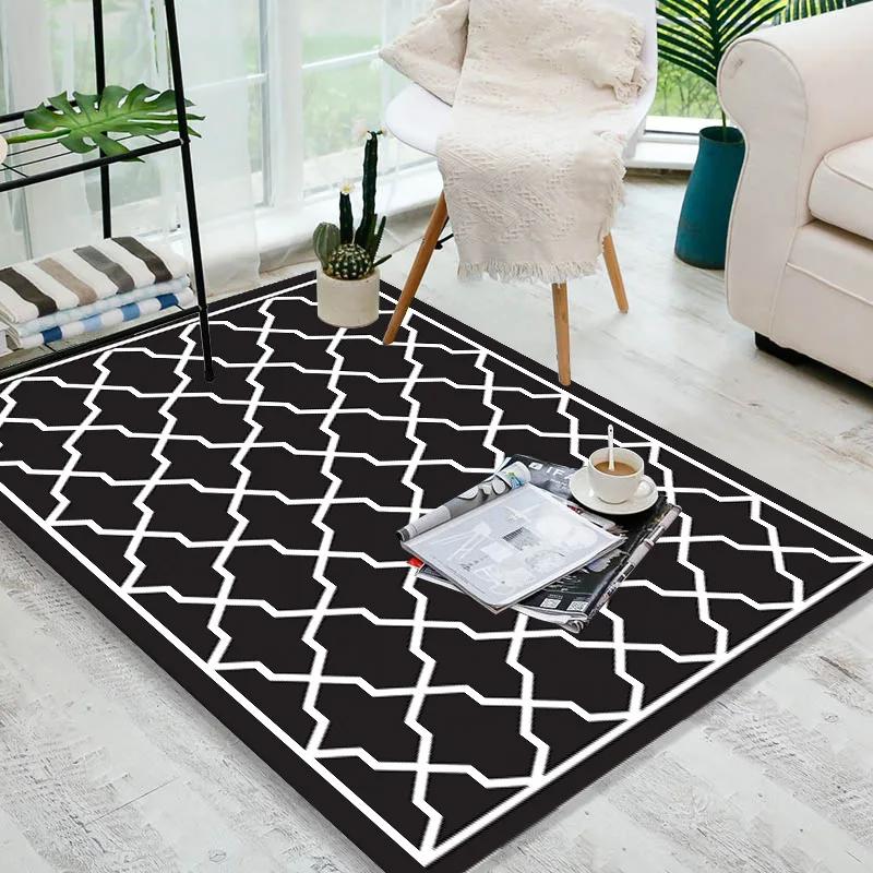 Black and White Grid Carpet Area Rug for Living Room Decoration Teenager Rugs for Bedroom Non-slip Carpets Home Decor Floor Mat