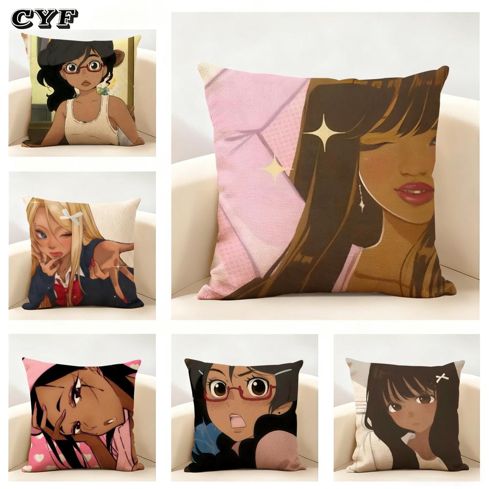 American-style Girls' Anime Cushion Cover Household Decoration Linen Sofa Cushion Cover: Skin-Friendly & Breathable With Invisib
