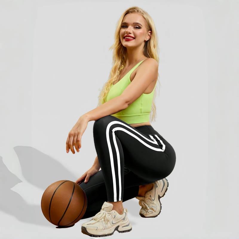 Seitlich gestreifte Fitnesshose hohe Taille Gesäßstraffung schmal und dünn Yogahose atmungsaktiv eng anliegend Sport Freizeit Hose