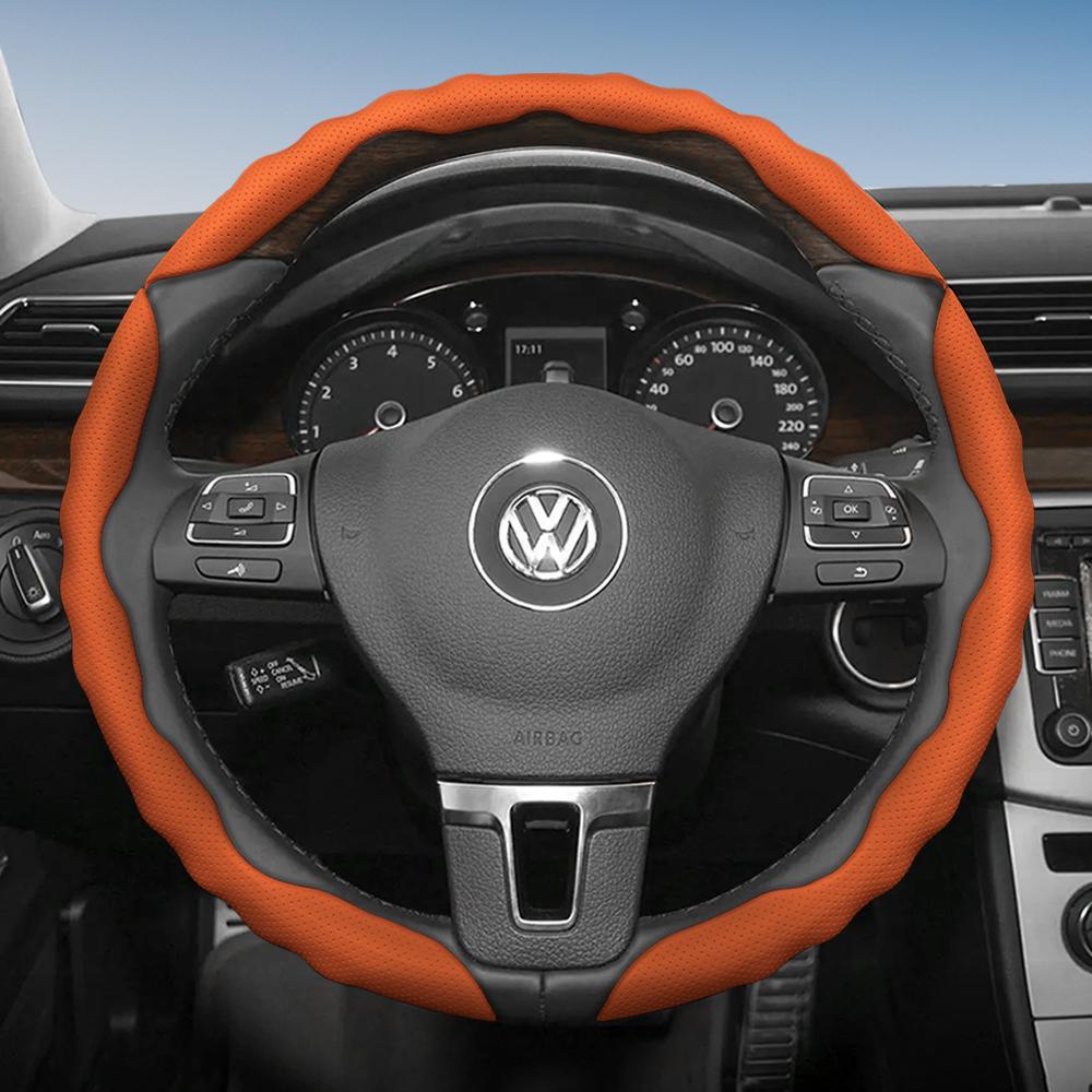 Suitable for Volkswagen Steering Wheel Cover, Wavy Sports Breathable Leather Segmented Anti-Slip Sweat-Absorbing Protective Cover Golf Passat Polo