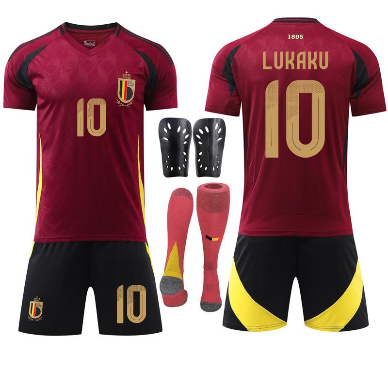 Maglia da calcio casalinga del Belgio Coppa Europa 2024 N.. 7 De Bruyne 10 Lukaku 25 set di maglie multi-libreria