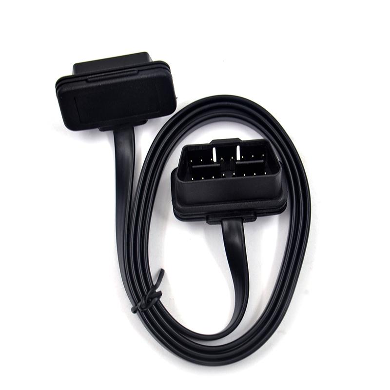 100cm 60cm Flach Dünn Wie Nudel OBD2 OBDII OBD 16-Pin ELM327 Stecker Auf Buchse Winkelverlängerungskabel Diagnose-Scanner-Anschluss