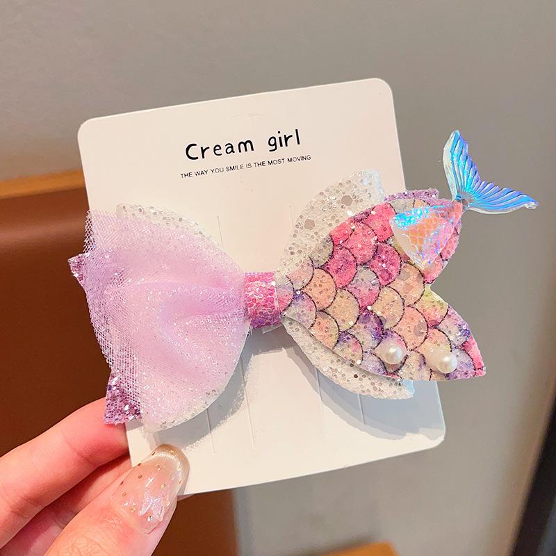 2Pcs Children's Fantasy Mermaid Tail Hairpin Baby Bangs Hair Card Girl Princess Headdress Girl Bun Hair Accessories