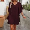 New Solid Color V-neck Ruffle Sleeve Loose Straight Casual Dress for Women, European & American Style Crossbody Dress