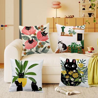 Funny Black Cat In A Potted Pillow Case Square Pillow Bedroom Sofa Leisure Comfort Cushion Car Home Decoration