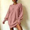 Women's Loose Fit Knit Midi Sweater Dress with Sleeves and Turn-Down Collar