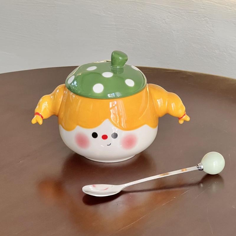 Hochwertiger geflochtener süßer Keramiktasse für kleine Mädchen mit Deckel Löffel Paar Frühstück Kaffeetasse Büro Wasserbecher