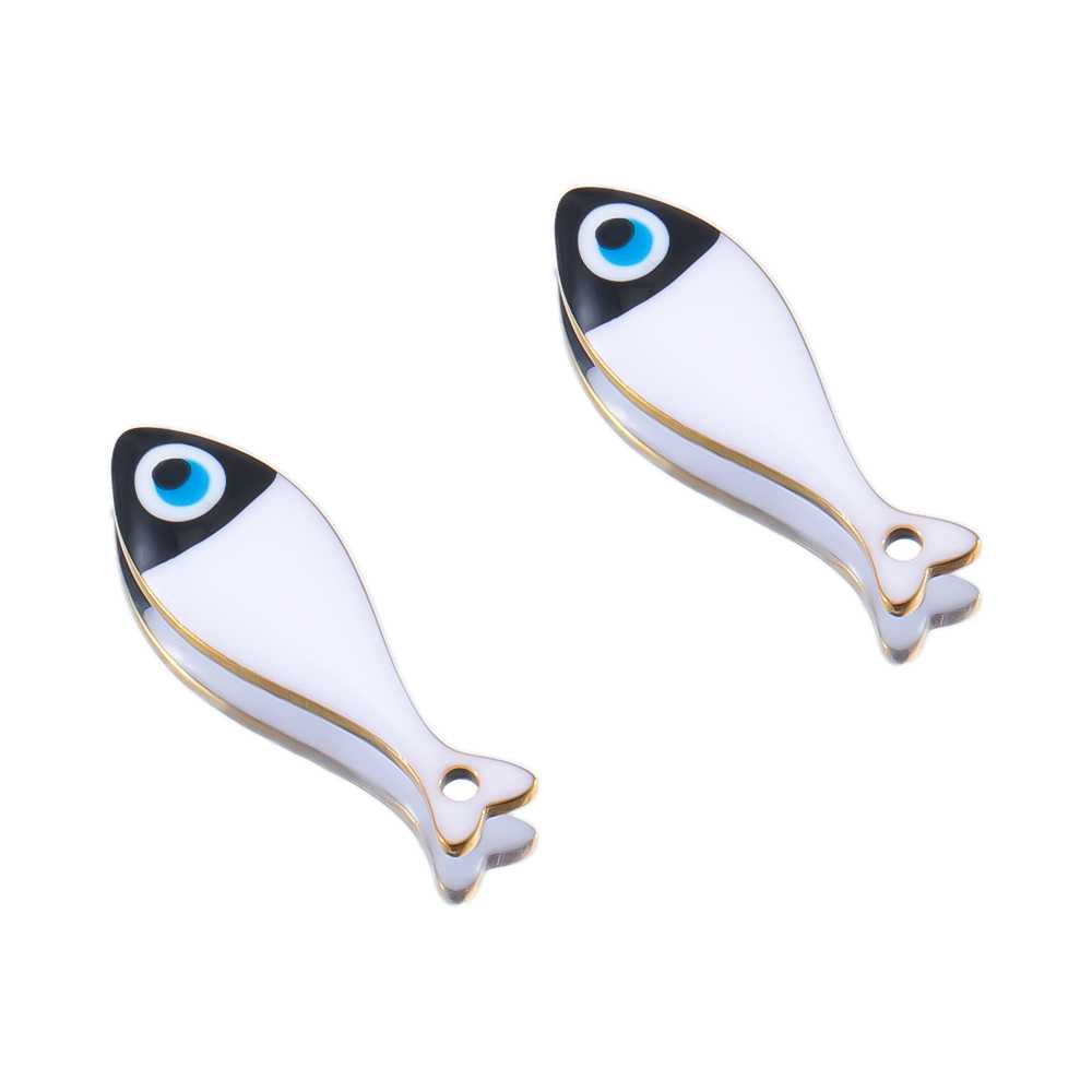 2pcs Stainless Steel Cute Enamel Stripe Fish Color Fish Tail Charms Animal Pendant Base for DIY Earring Necklace Jewelry Making