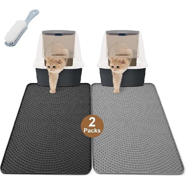 Odoland 2PCS Silicone Cat Litter Mat 20.7 * 14.8in - Cat Litter Box Mat Scatter Control, Litter Trapping Mat Pet Litter Tray Mat Waterproof Durable 1 Count (Pack of 2)