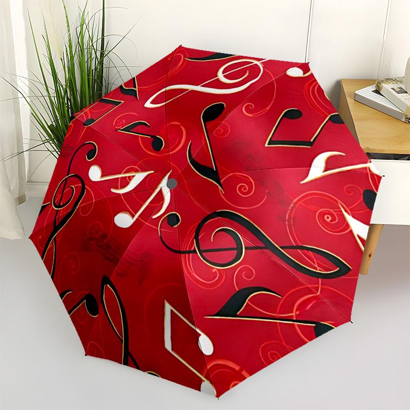 1pc Music Notes Pattern Automatic Folding Umbrella Durable Iron Frame,All Seasons Home Travel Outdoor Multifunctional Umbrella Yy251115157