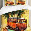 Conjunto de Roupa de Cama Surf Para Quarto Cama Casa Hippie Clássico Ônibus Antigo Com Prancha de Surf Liberdade Feriado Capa de Edredom Capa de Colcha Fronha