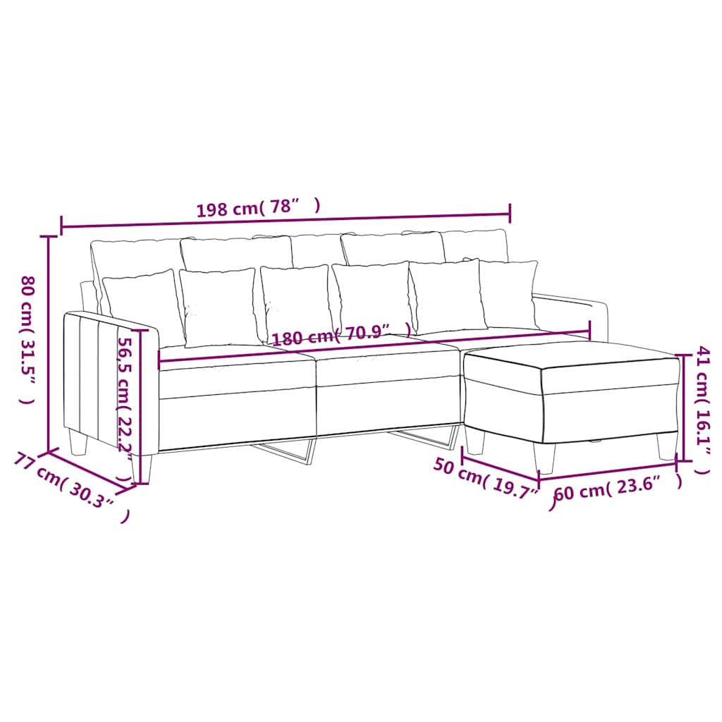 Vidaxl 3-Seater Sofa With Footstool, Black, 180 Cm, Fabric