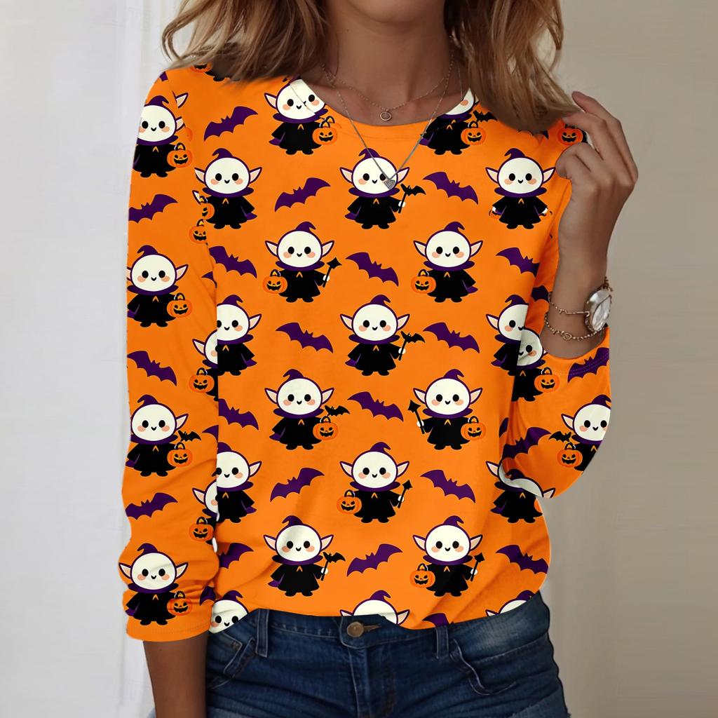 Women's Long Sleeve Casual Pullover Sweatshirt Halloween Printed Crewneck Top Lightweight Comfortable Fit for Everyday Wear