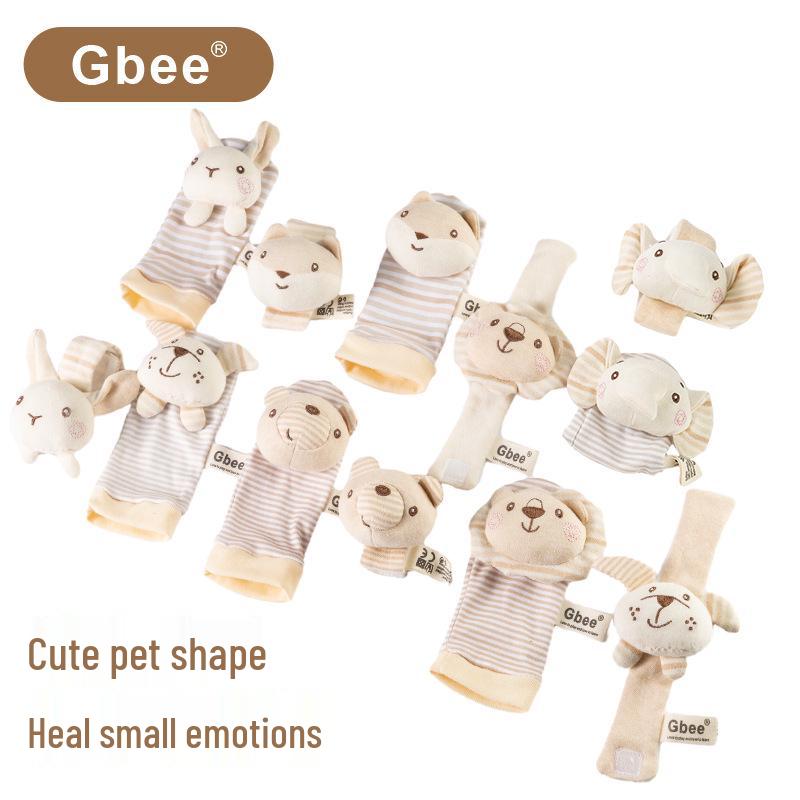 Gbee Organic Cotton Baby Rattle Set: Wrist Strap, Hand Crank Soothing Toys for Newborns