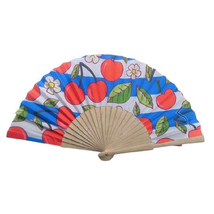 7Inch Lemon Cherries Pattern Wood Folding Hand Fan Portable for Dance Event and As Home Art Decoration Spanish Design