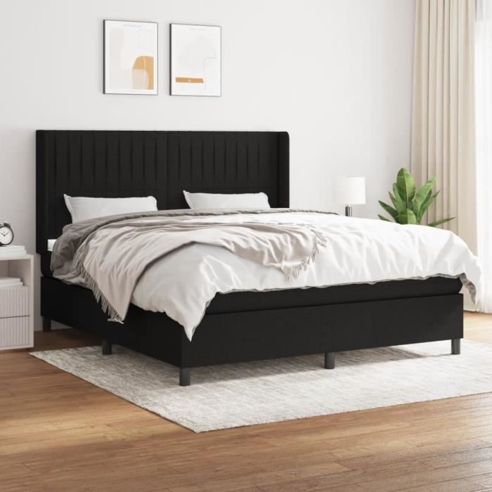 3131603 vidaXL Lit à sommier tapissier avec matelas Noir 160x200 cm Tissu