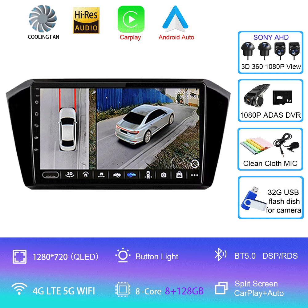 For VW Passat B8 2015 2016 2017 - 2020 Android 14 Car Radio Multimedia Player Autoradio GPS Navigation Wireless Carplay QLED 4G