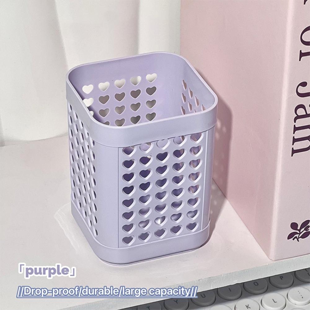 

Multi-functional Plastic Pen Holder Hollow-out Pattern Square Desk Organizer Large Capacity Pencil Cup Students фіолетовий