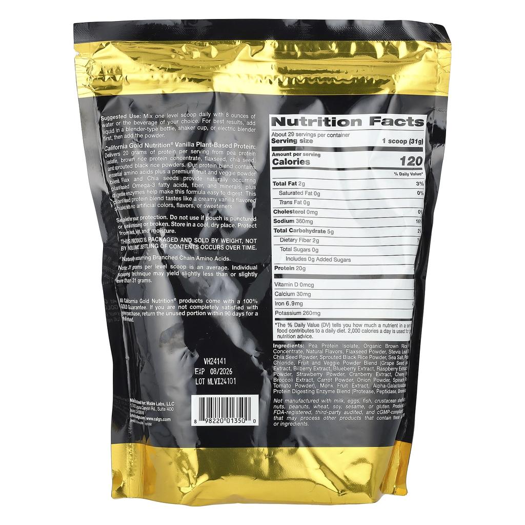 Sportprotein, veganes Protein, Erbsenproteinisolat und braunes Reisprotein, Vanille, 907 g (2 Pfund)
