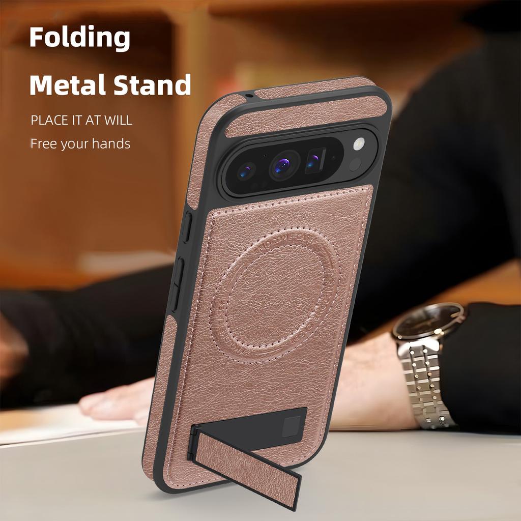 Applicable to Google Pixel10ProXL leather pattern magnetic mobile phone case pixel9A bracket anti-drop protective case