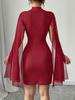 Women's Round Neck Hole Striped Pearl Mesh Cape Bodycon Dress