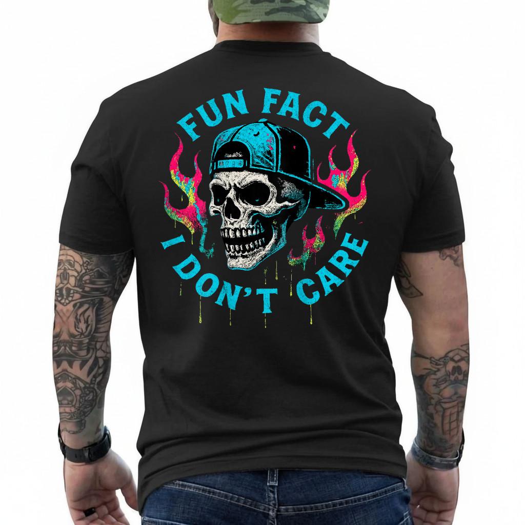 (1-side ON Back) Fun Fact I Don t Care Funny Skeleton Quote Graphic T-Shirt S разноцветный