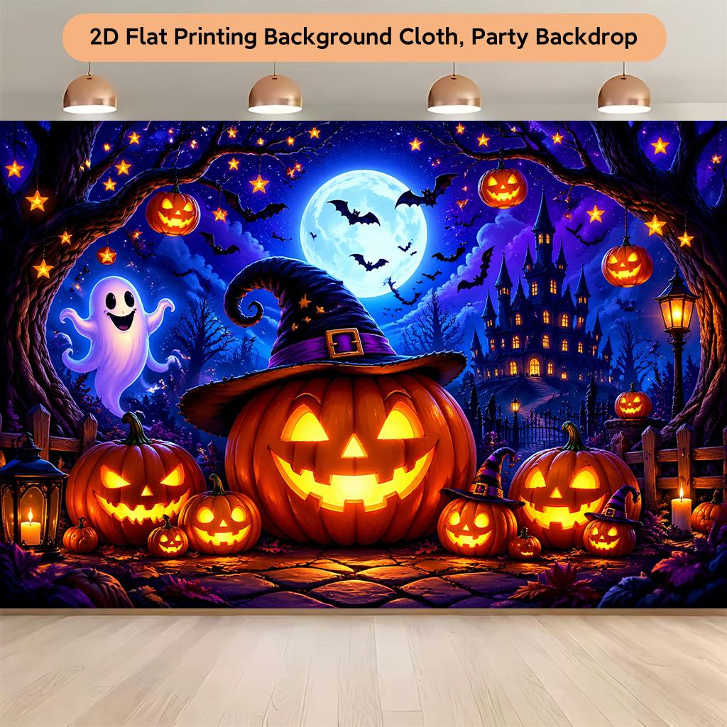 1 piece of 2D flat background cloth pumpkin ghost bat castle night background cloth.PMJ