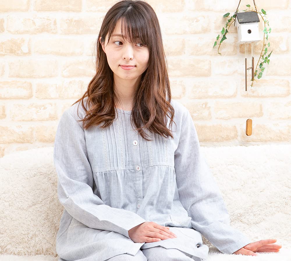 Eye Double Gauze Cotton Pajamas with Front Suitable for Spring and Sizes 15117 K's Women's Long-Sleeved, Skin-Friendly 100% Opening, Autumn,
