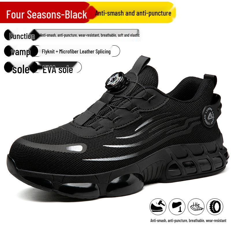 High-Top Safety Shoes with Rotating Button, Anti-Smash, Anti-Puncture, Wear-Resistant, No-Tie Laces