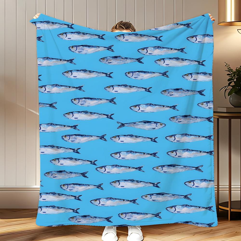 Popular Art Theme Colorful Fish Throw Soft Coral Fleece Blanket 310gsm Fluffy Warm Throw for Sofa Bed Couch Bedroom Decor