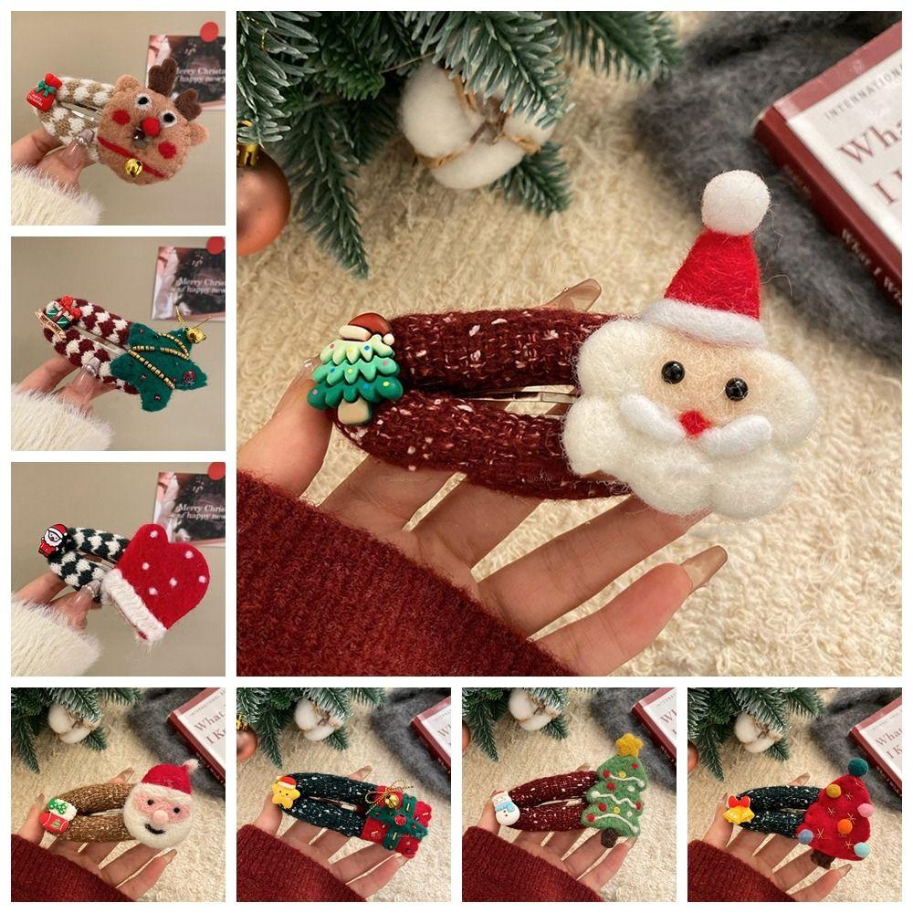 Felt Christmas Tree Hair Clip Elk Xmas Wool Barrettes Unique Santa Claus Hairpin  Girls