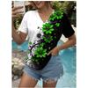 Summer V-neck 3D Floral Printed Top Fashionable Casual Asymmetrical Short Sleeved Women's T-shirts